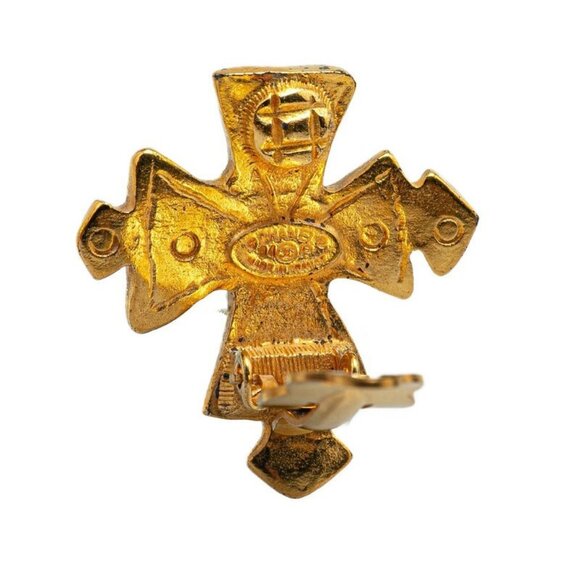 CHANEL CC Logos Cross Clip-On Earrings Gold Tone 94P Auth w/Box #12234 - Picture 3 of 4